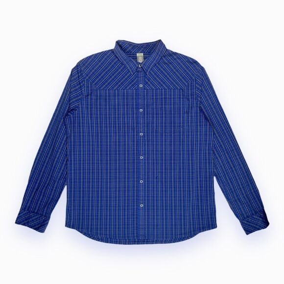 Stio Men's Large Bircher Blue Plaid LS Button-Up Performance Shirt D/C - EUC - Picture 1 of 12